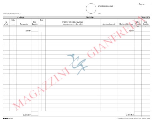 REGISTRO CARICO - SCARICO STUPEFACENTI PER VETERINARI, 46 PAGINE